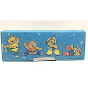 Vintage 1989 Sanrio Bear Bearobics Pencil Case Blue Vtg School Supplies Rare
